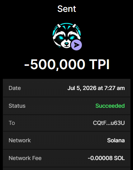 TrashPandaTPI's tweet photo. Purchase of 500,000 $TPI completed

Price: 0.2 SOL

Tx: https://t.co/iiL7I51xsR

Get 50% $TPI on 1+ $SOL Purchase 🚨
Get 500% $TPI on 10+ $SOL Purchase 🚨

Send 1 SOL → 2.5M $TPI

Send SOL to:
yXK2tNd9FeZGBEATYZzZ68afKrMTjUg97Lje3ahDTfy

Min 0.2 SOL

Retweet & Drop Sol Address for $100 Airdrops