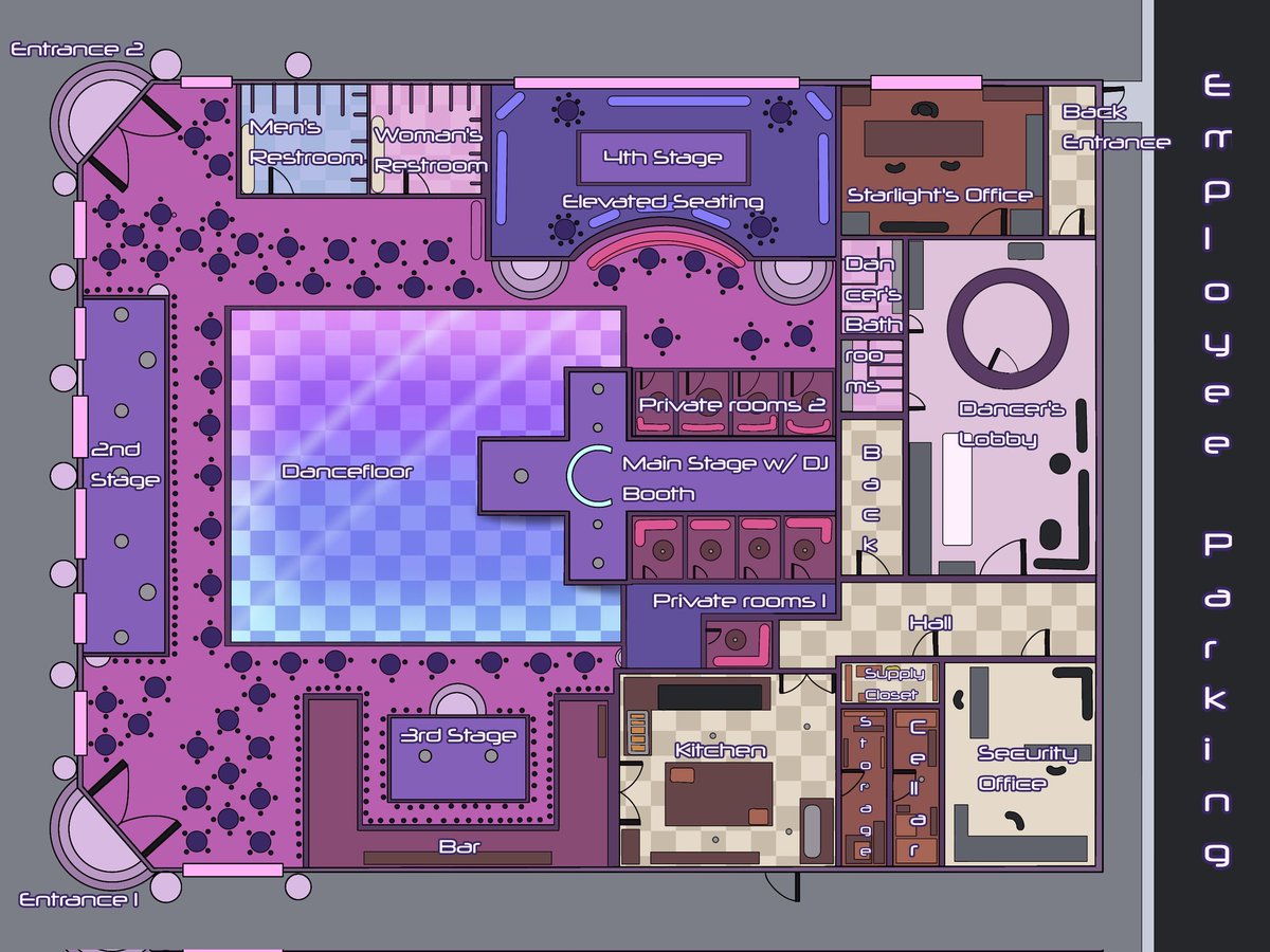 QuarryTheHusky's tweet photo. // Made the floor plan of the Club Quarry works at, this is Mobius' Angels https://t.co/DXSyFWJW2P