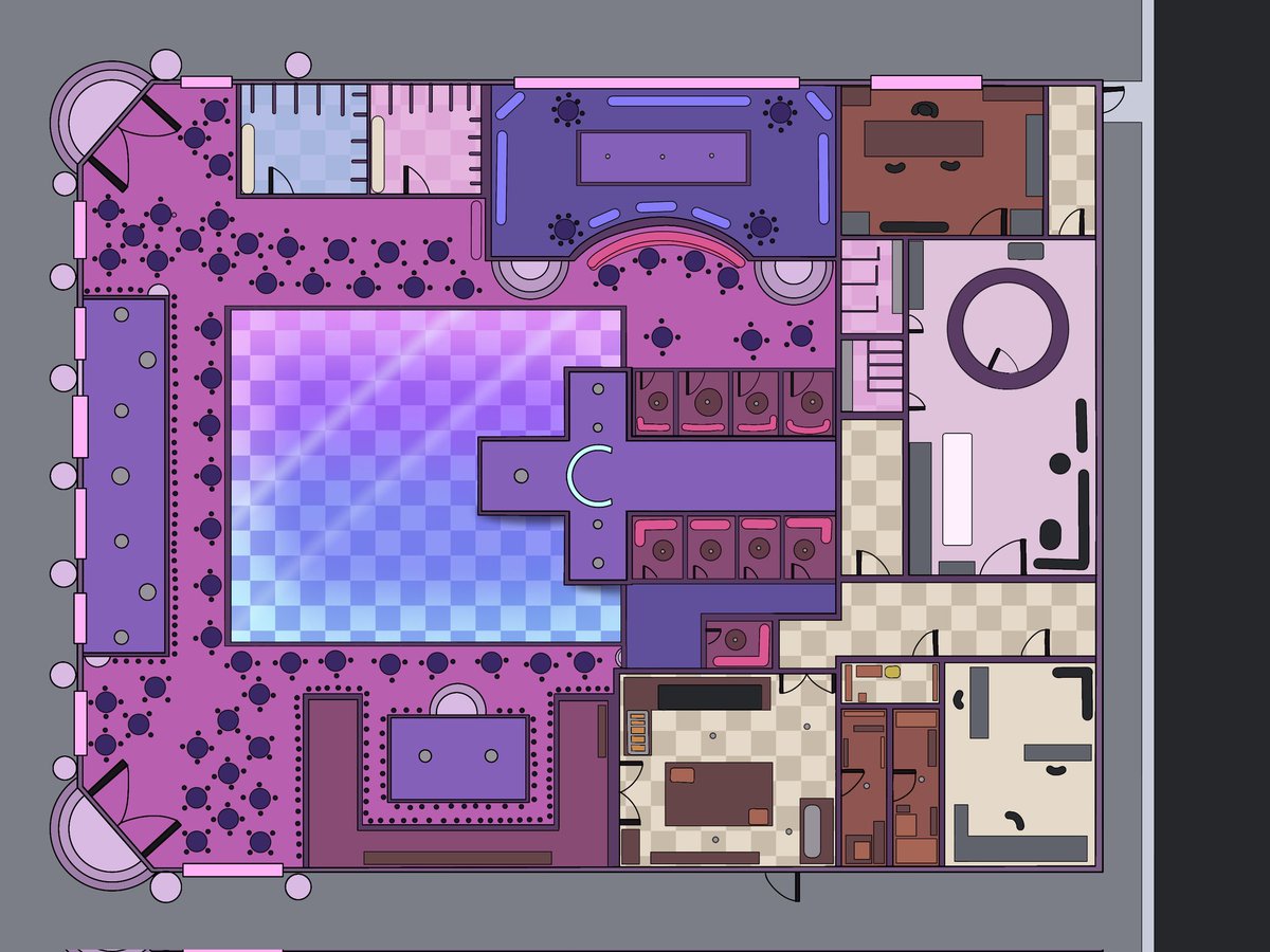 QuarryTheHusky's tweet photo. // Made the floor plan of the Club Quarry works at, this is Mobius' Angels https://t.co/DXSyFWJW2P