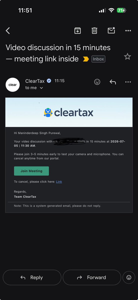 ManiWealthHQ's tweet photo. Paid for Cleartax Elite assisted tax filing. Computation gaps aside for now, that's a separate issue.

Scheduled video call on their portal. Joined 5 mins early.

CA never showed up. Call died halfway. Support couldn't even locate the CA.

16 minutes wasted, plus prep time, for nothing.

Chat support is mostly AI with zero real help. No one from the support team even bothered to follow up after.

Raised a ticket. Given how poorly this is managed, not holding my breath.

Paying money in India doesn't guarantee service. Customer isn't the boss here — more like at the mercy of the vendor.

Always said it — no one will ever care about your money as much as you do. Cleartax just reinforced that.

@Cleartax @architgupta care to explain?

Anyone else had "elite" service turn out ordinary?