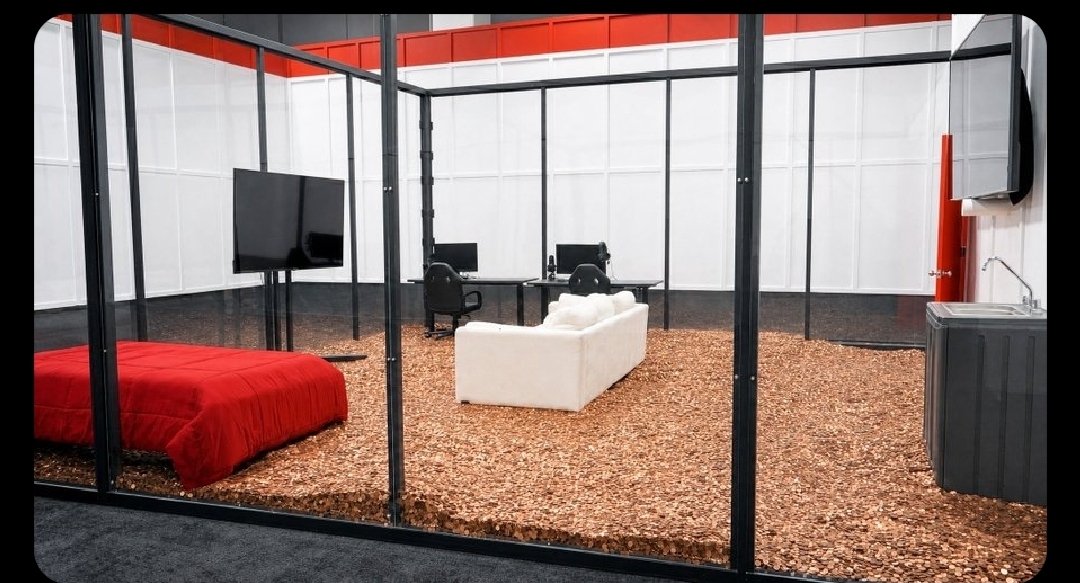 thoae12's tweet photo. @MrBeast the exact number of pennies on the floor is zero. What i see is the irregular, rough shapes of wood chips. https://t.co/uzQfycHdS6