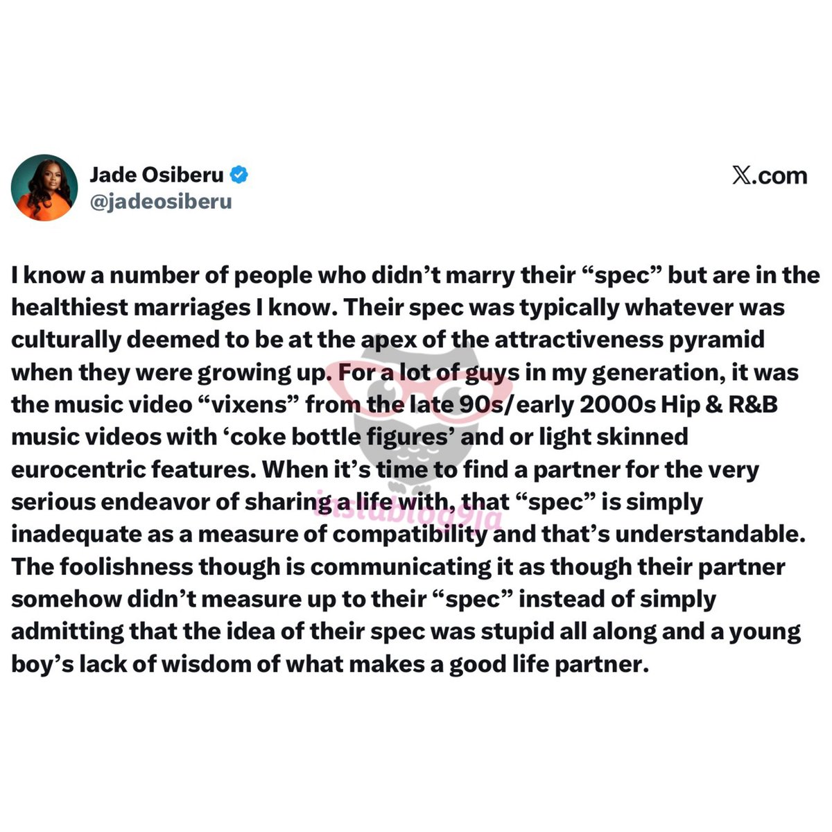 instablog9ja's tweet photo. Telling Your Partner They Weren’t Your ‘Spec’ Is Cr¥el — Filmmaker Jade Osiberu Says the Healthiest Marriages aren’t Built on Physical Preferences https://t.co/KbihPY7C6N