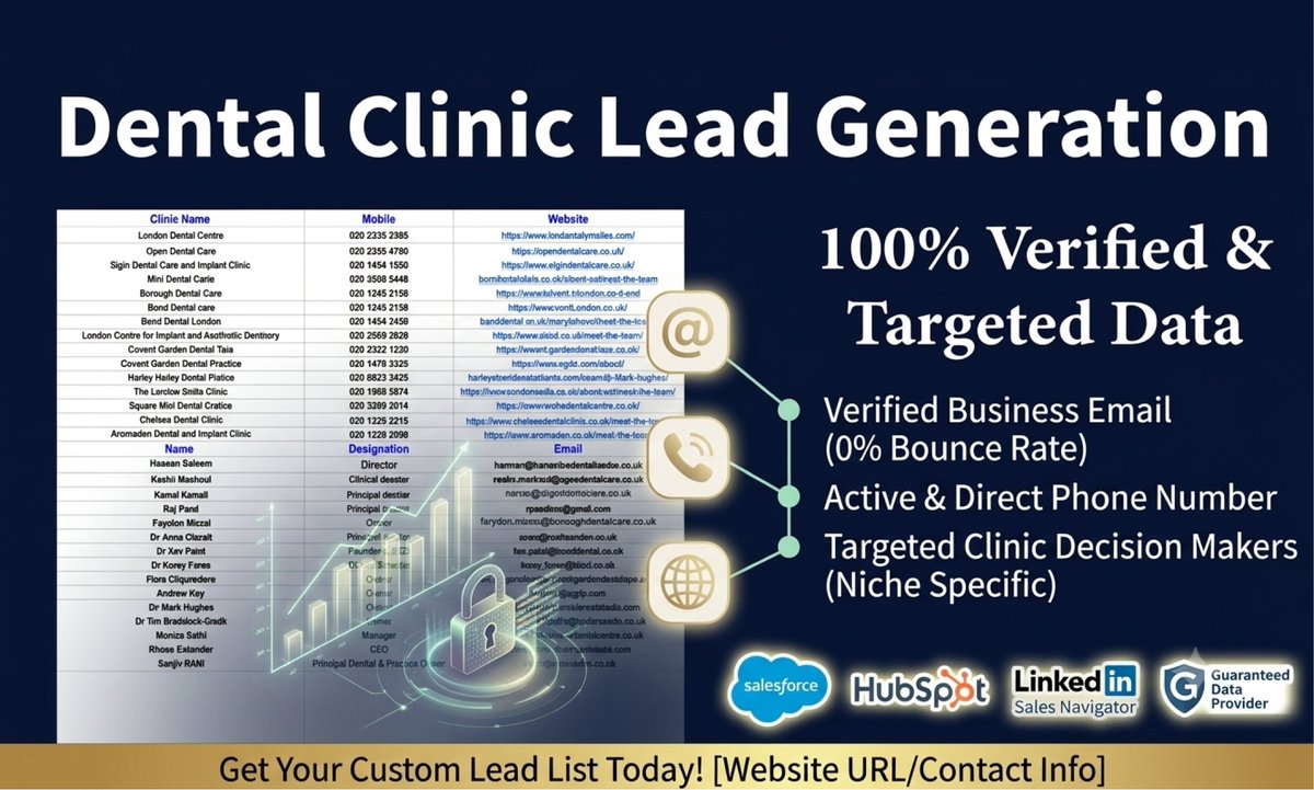 dipta957dm's tweet photo. Need more clients for your B2B business? Get a 100% Verified &amp; Targeted Lead List of Dental Clinics. Includes active emails (0% bounce rate), direct phone numbers, and decision-maker data. 
Order on Fiverr now: https://t.co/zE5WYO8mtZ
#LeadGeneration #B2BLeads #Fiverr https://t.co/Lt1o2BlKEg