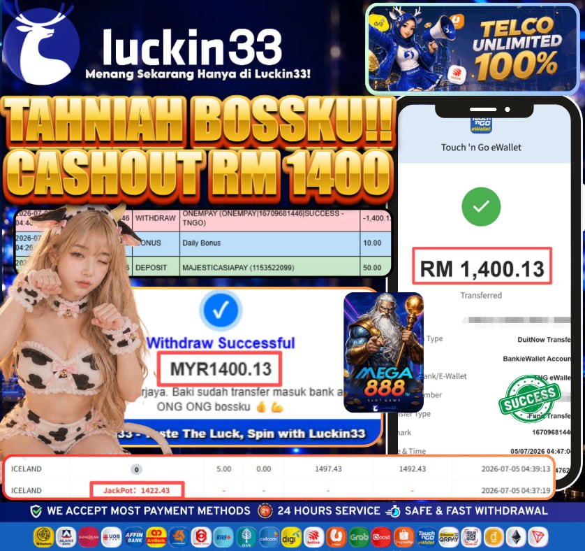 luckin33channel's tweet photo. 🔥 BIG WIN, BIG WITHDAW! 🔥
RM 1,400.13 berjaya dikeluarkan!

⚡ Deposit mudah
⚡ Withdraw pantas

🎯 Cubalah nasib anda hari ini!

🎉Luckin33
Join US now! >>>
Link  >>> https://t.co/8Xnikrc4Bb

#LUCKIN33 #CASINO #ONLINEGAME #SLOTGAME #LIVEGAME https://t.co/hc0R82ZniE