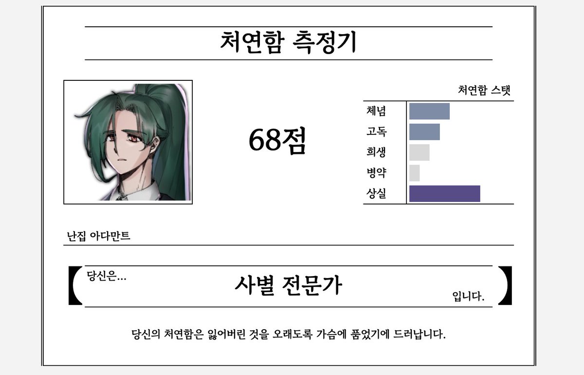 missionN0o0gle's tweet photo. [처연함 측정기 #체크리스트]를 배포합니다!(전체공개/무료)

캐가 어떤 속성의 처연함을 가지고있는가 알아보세요...

목표는...(지금부터 잔인함) 인용 내 일애니 시뮬레이터를 구매해주신분들~! 함수 오류가 있었습니다!! 확인해주세요!!😱😱
라는 말을 널리 퍼트리기..

https://t.co/YL7wUcBZjv https://t.co/x3efnYCAa9