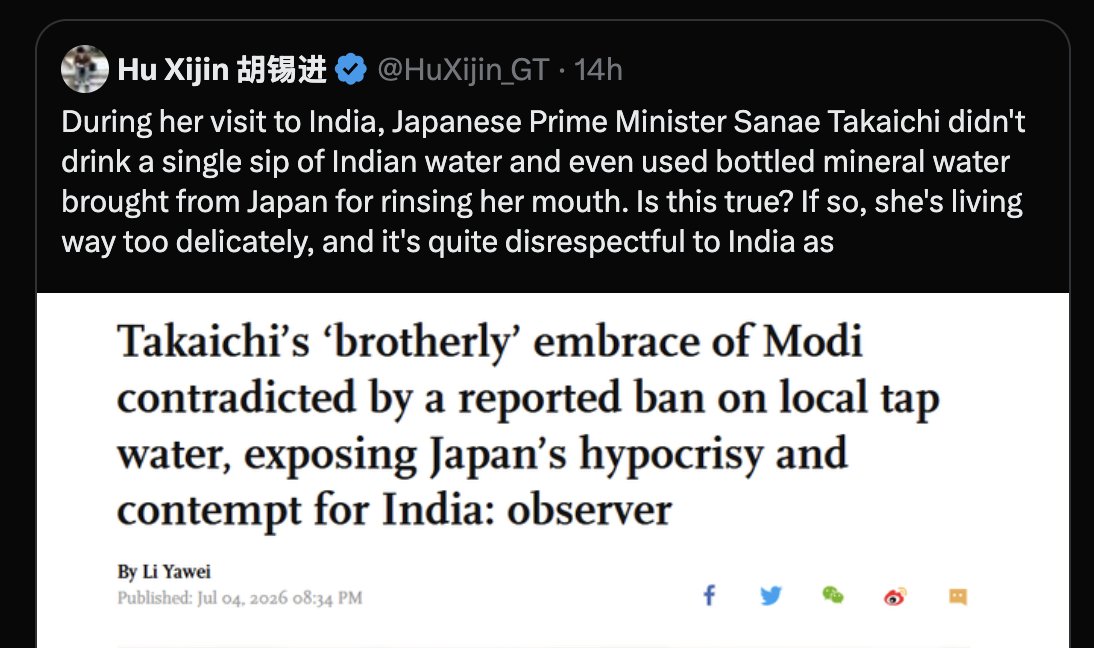 aravind's tweet photo. Saw some losers who hide a lot of sh1t in their country, have a perversion for sh1t, and do sh1t jobs against India around the world, and now inside Japan - to create diplomatic &amp; people to people issues - taking a dig at water quality of India. Do read:

https://t.co/HG24S2pUBE https://t.co/9M1RvfbgnP