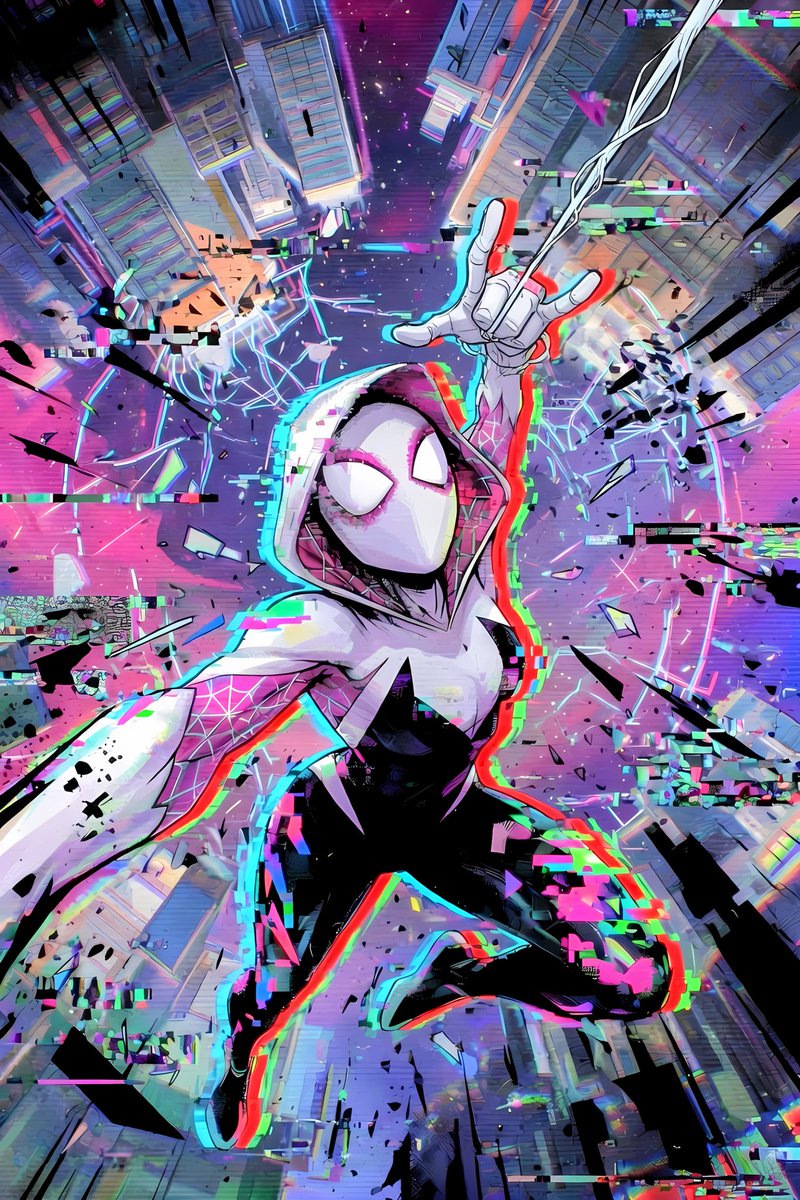 TrickyWoo_art's tweet photo. 🤍 Ghost-Spider Spider-Verse 🩷

Gwen Stacy as Ghost-Spider leaps through a shattered multiverse city in explosive pink, white and cyan glitch art, dynamic and full of Spider-Verse energy.

Available as stickers and more on FAA, link in the comments.
#SpiderVerse #GhostSpider #Marvel #DigitalArt #ComicArt #Stickers