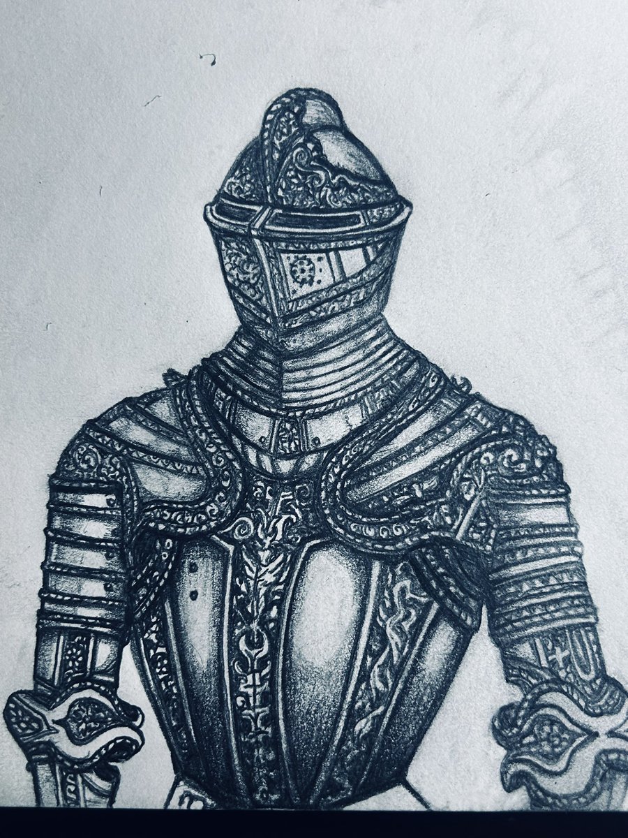 Argonaut1535's tweet photo. ✏️16th Century Nobleman’s Armor Illustration I’m doing-just a bit more shading and it’s done. Might’ve gotten carried away but I enjoyed drawing this one😁 #draw #medieval #renaissance #sketch #drawing #knight #illustration #armour https://t.co/JUVscmAoCj