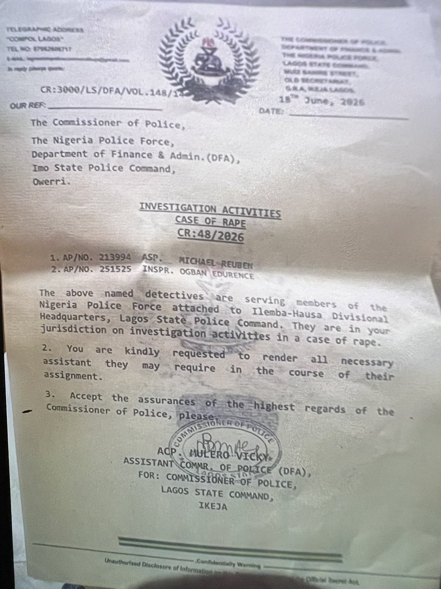udomic's tweet photo. @PoliceNG_CRU
Good morning,
A guy by the name Erik used this document to scam me after collecting money from me. He claim he is working with the police.
I need your assistance to recover my money. https://t.co/aG0PaMHD0e
