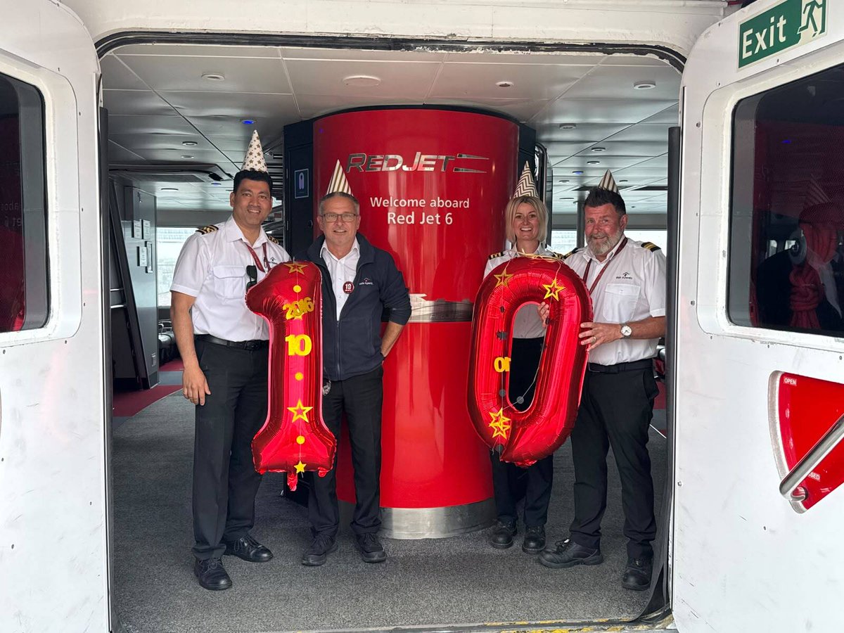 RedFunnelFerry's tweet photo. Red Jet 6 celebrated its 10th birthday yesterday - here's how the crew marked the occasion! 🎂🎉
#RedFunnel #Ferry #RedJet6 #Birthday https://t.co/ImMRLIXze7