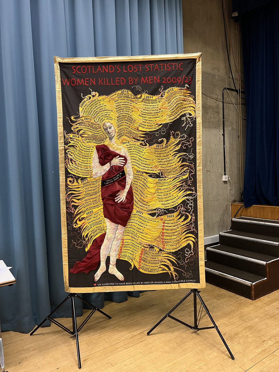 WRNScotland's tweet photo. She has arrived! 
The Lost Women banner by @SelkieStitching in her final resting place for this trip! 
@WomensRightsNet 
#WRNconf26 https://t.co/ntAywh0K3k