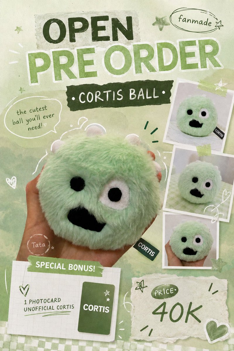 atyncSunghoon's tweet photo. 🟢 OPEN PRE ORDER CORTIS BALL FANMADE 
💚 Price: Rp40.000 💸 DP: Rp27.000 
🎁 Bonus: 1 Unofficial Cortis Photocard
📌 Detail: • Fanmade (unofficial) 
                    • Soft &amp; fluffy 
 📩 Minat? Langsung DM aja yaa 
#corsell https://t.co/9ZrEzjHais