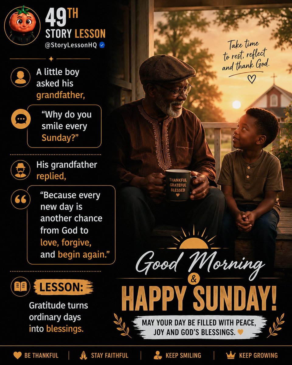 StoryLessonHQ's tweet photo. Good morning &amp; Happy Sunday! ☀️🙏

Take a moment today to rest, reflect, and thank God for bringing you this far.

What’s one blessing you’re grateful for this week? ❤️👇 https://t.co/Az19dB5EVb