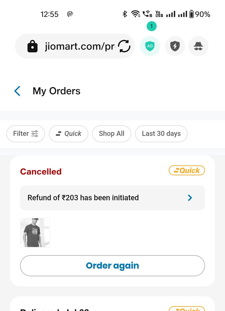 reshusoni's tweet photo. @JioMart_Support When you try to place a complaint for a delayed order they just cancel it to resolve the issue @JioMart_Support @JioMart . Now they will give reason "unforseen instances". Worst service https://t.co/MATuEeDInz