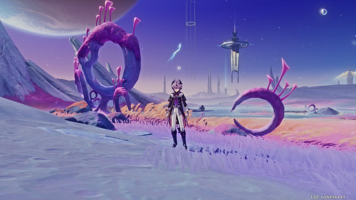 Erbiarts's tweet photo. 10/10 visuals. It reminded me so much of Natlan.

I LOVE this gorgeous whimsical alien planet aesthetic mixed with this eerie post-apocalyptic space horror type areas.

You can really feel the weight of the loss of the dragons, and how powerful their legacy is. Fuck Phanes. https://t.co/zfXubzQGT1