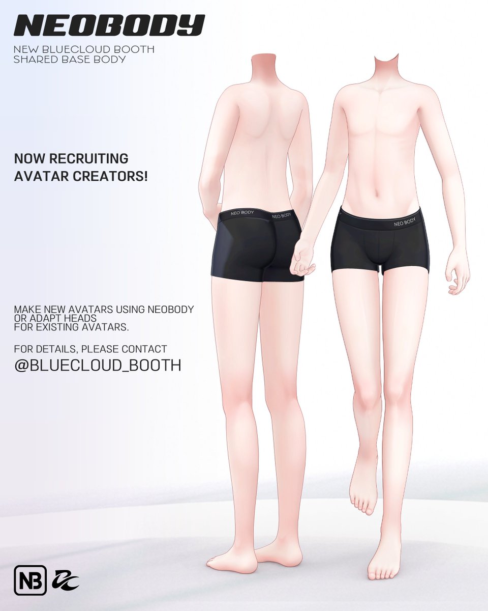 BlueCloud_booth's tweet photo. 📢 NeoBody 参加クリエイター募集！

#Neo_Body を使用してアバターを制作してくださる方、
また衣装対応・新規衣装制作をしてくださる方を募集します！

NeoBodyは、バランスの取れたボディ比率とラインを意識し、
リギング面にもこだわって制作している少年向け3D素体です。
標準で82個のシェイプキーにも対応しています。

共用素体を活用し、新しいIPを制作してくださる方を募集しております！
良いアイデアをお持ちの方は、ぜひお気軽にDMにてお問い合わせください。

━━━━━━━━━━━━━━━
📌 募集内容
━━━━━━━━━━━━━━━

NeoBodyを使用して、新規アバターを制作してくださる方
NeoBody対応衣装、または新規衣装を制作してくださる方

━━━━━━━━━━━━━━━

NeoBodyは、初期段階では制作希望者を募集した後、
対応アバターが順次リリースされ次第、一般販売商品へ切り替える予定です。

BLUECLOUD SHOPでも、夏頃のリリースを予定しているアバターに
こちらのボディを使用しています。

そのほかにも、プロジェクトに参加しているショップ様がございますので、
ぜひ今後の展開にもご注目いただけますと嬉しいです！