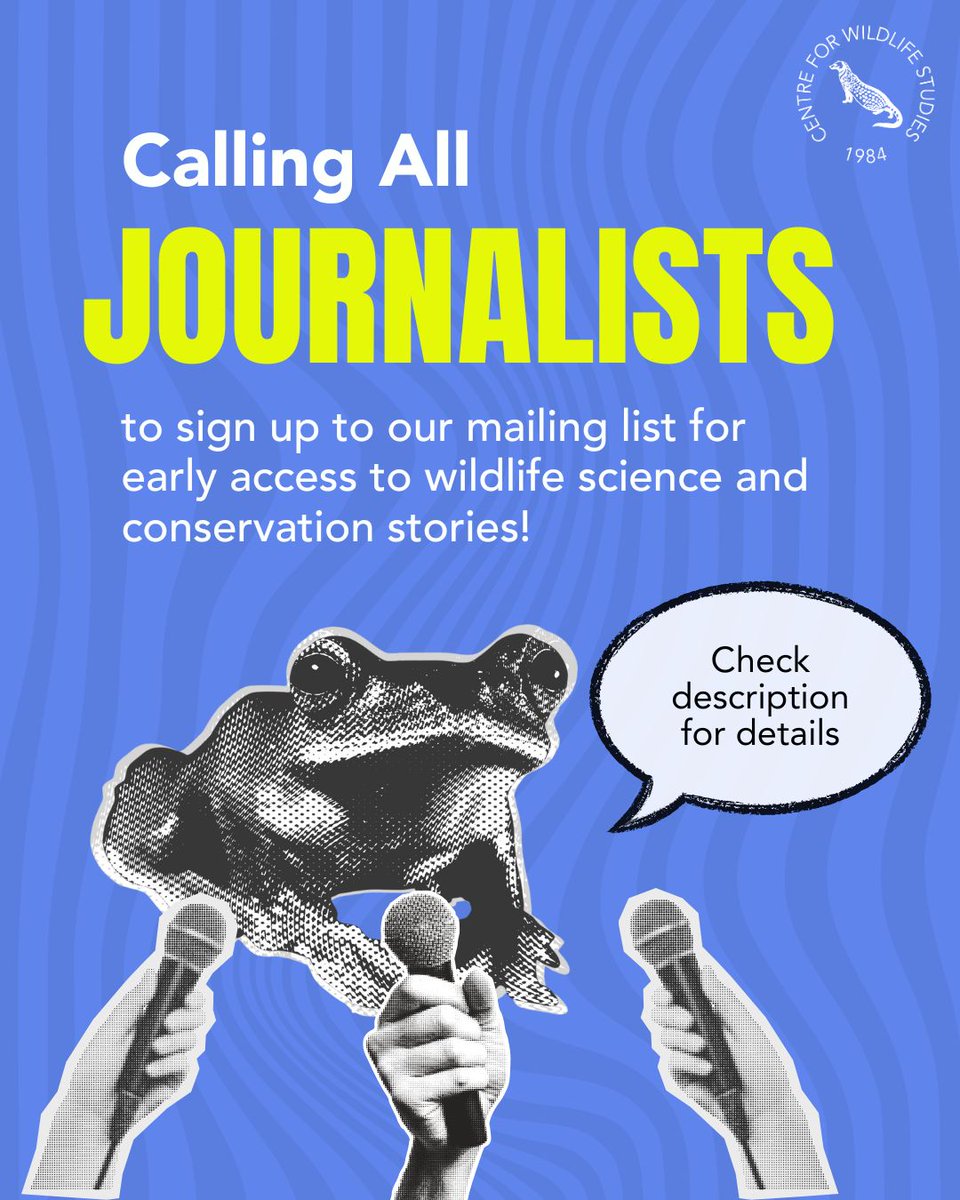 cwsindia's tweet photo. The Centre for Wildlife Studies is opening up its media list to journalists and reporters who want early access to conservation news.

Sign up here: https://t.co/XSMGNKIdPn

 #WildlifeJournalism #EnvironmentalJournalism #NatureJournalism #Callforjournalists https://t.co/kaQS8OtZTm