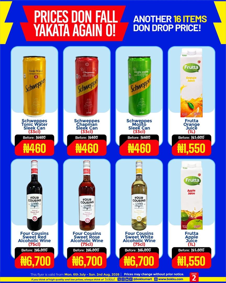 bokkumart's tweet photo. Prices now 27% cheaper than one major open market in Lagos!!!

At Bokku Mart, we reduce prices, not quality! 

 Enjoy massive savings on your everyday essentials: 
Storm Elixir Body Spray – ₦2,500 
Devon King's Vegetable Oil 1L – ₦4,000 
Aquaclair Water 75cl – ₦140 
 Aboniki Balm – ₦900 
Four Cousins Wine – ₦6,700 
Schweppes Sleek Can – ₦460

Introducing new products in our assortment exclusively available at Bokku!: 
- Rootcraft Moringa Citrus Gin 
- Rootcraft Coffee & Rum Flavoured Liqueur 
- Naijura Malt Flavoured Whiskey 
- Rootcraft Bitters Spirit Drink

We don't match competitors' prices because that would mean raising ours!

To find stores near you, please click the link in our bio to visit our website