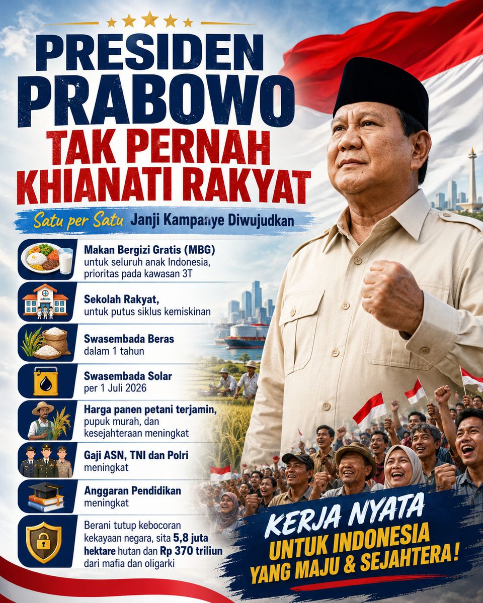 Deka_Ajaa's tweet photo. Bukti komitmen konsistensi @prabowo berkerja demi kepentingan rakyat, satu per satu janji kampenye diwujudkan 👏 #JanjiPolitikPresiden https://t.co/WqFJ553wxD