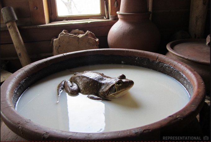Rainmaker1973's tweet photo. Fun fact.

Before modern refrigeration, rural communities in Russia and Finland used an unusual technique to keep milk from spoiling: they dropped live brown frogs (Rana temporaria) into their milk containers. 

Scientists later discovered that the skin of these frogs secretes antimicrobial peptides-natural antibiotics-that kill bacteria and slow spoilage, helping the milk stay safe to drink for longer.