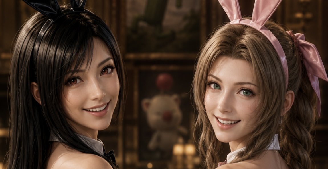aki_ainsomnia's tweet photo. ①ティファ(バニーver.)
②エアリス(バニーver.)
③ティファ&amp;エアリス
④お顔アップver.
FF7ECでティファのバニーガール衣装あったから…FF7リベレーションで期待☺️
#FF7 #FF #fanart #AIart️️️️️️️️️️️️️️️️️️️️️️️️️️️️️️️️️️️️️️️️️️️️️️️️️️️ https://t.co/ozH7u8gkMK