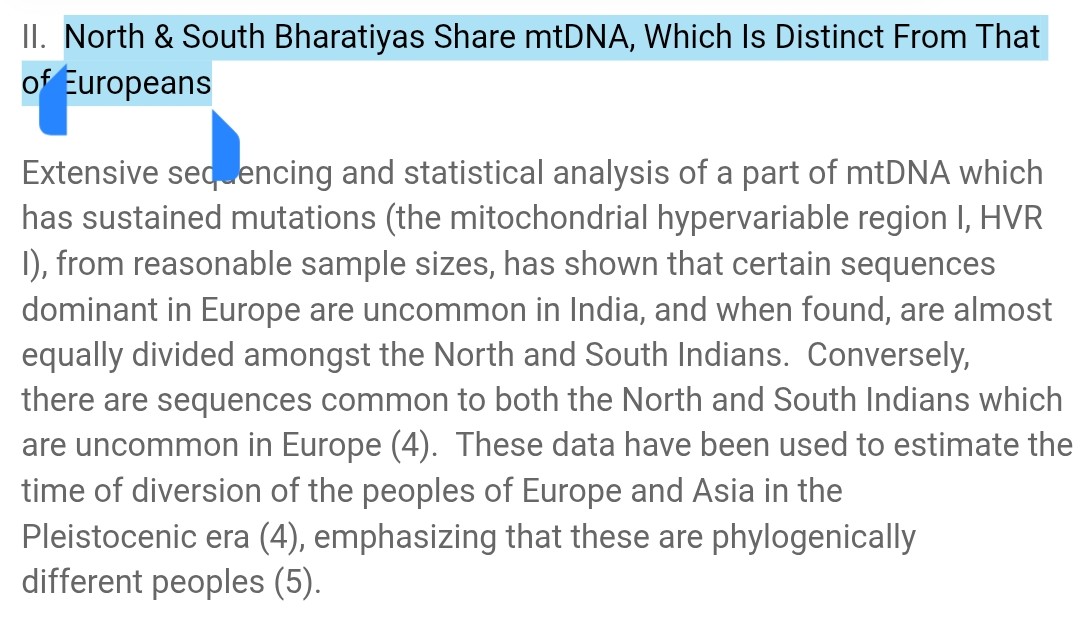 SSundar55252's tweet photo. Debunking the Aryan Invasion/Migration Theory 🔥

Chandrakant Panse (2005):
mtDNA and genetic markers are similar in North and South Indians, but different from Europeans.

Conclusion:
Indians are one genetic group—Aryan migration theory is baseless.

Read it yourself :—— https://t.co/ErQYS2NjEZ