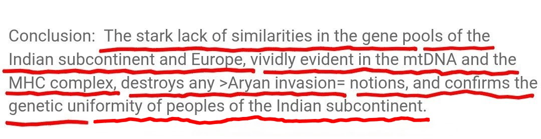 SSundar55252's tweet photo. Debunking the Aryan Invasion/Migration Theory 🔥

Chandrakant Panse (2005):
mtDNA and genetic markers are similar in North and South Indians, but different from Europeans.

Conclusion:
Indians are one genetic group—Aryan migration theory is baseless.

Read it yourself :—— https://t.co/ErQYS2NjEZ