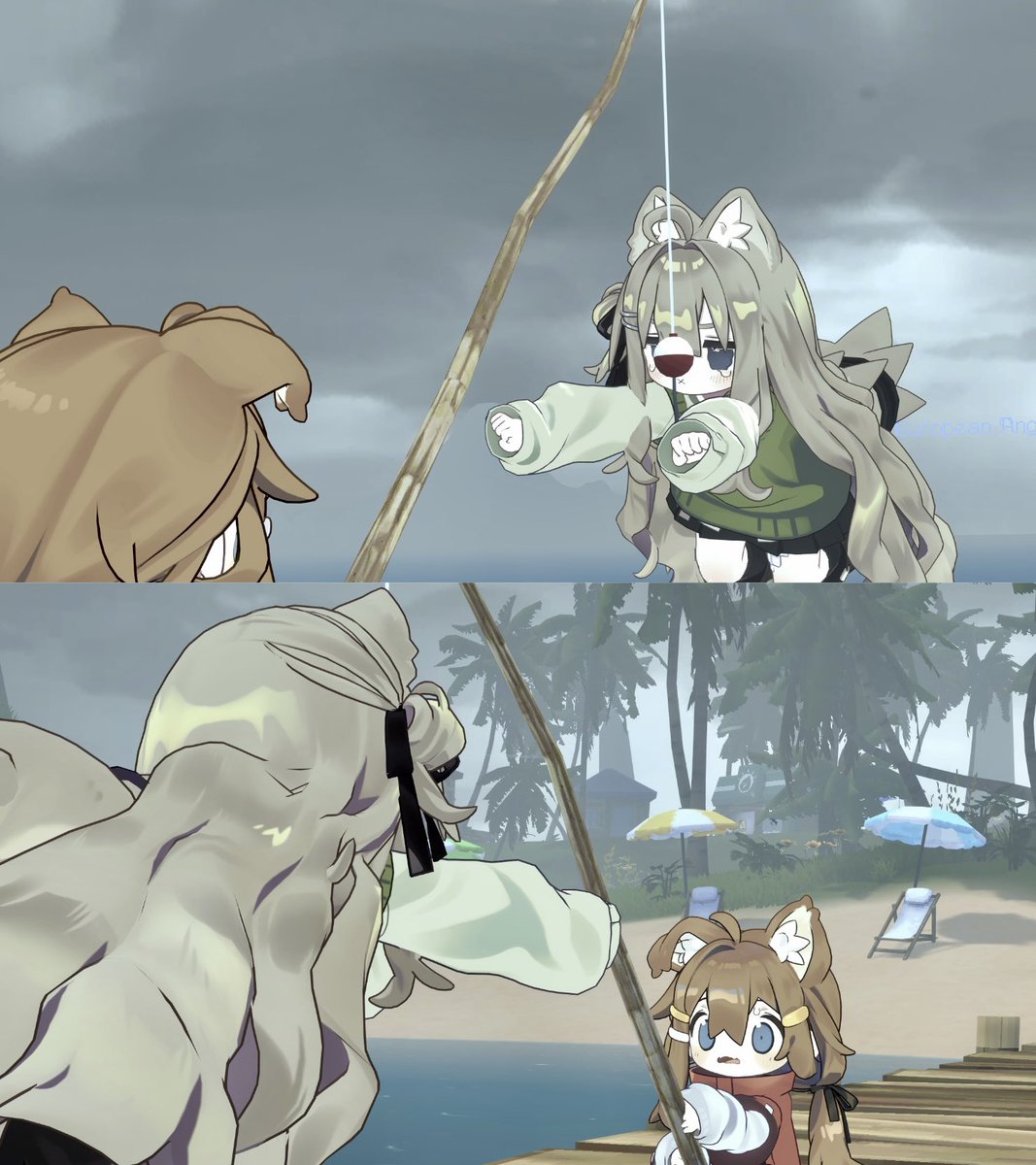 Lilliamio_'s tweet photo. とんでもない魚が釣れたみたい、なんだ…( ⸝⸝⸝⩌⤚⩌*)#VRChat 
 #キプフェル #まめひなた https://t.co/9mz8z1GG5H