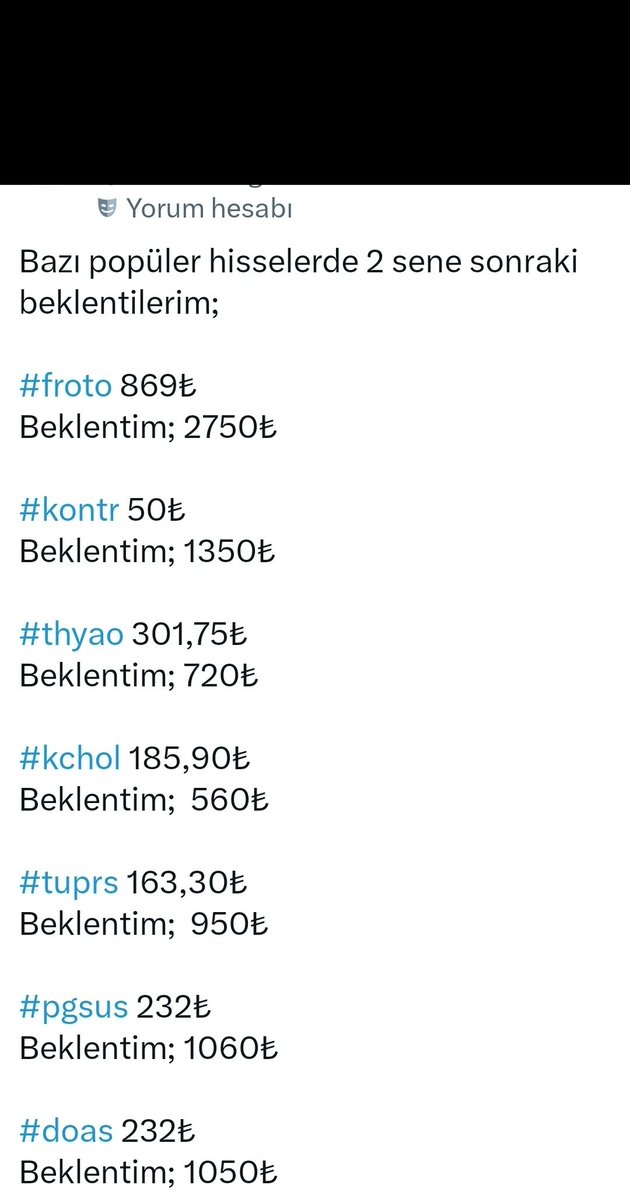 YanTahtAnalysis's tweet photo. 200 bin takipçili hesap 2 sene evvel  11 ağustos 2024 de paylaşmış :)

Güncel verilere bakalım:
#FROTO 89₺ (Bedelsiz bölünme)
Güncel: 84₺🔴

#KONTR 26₺
Güncel: 3.48₺🔴🔴🔴🔴🔴🔴🔴

#THYAO 302₺
Güncel: 334₺🟢

#KCHOL 192₺
Güncel: 189₺🔴

#TUPRS 173₺
Güncel: 248₺ 🟢

#PGSUS 214₺
Güncel: 174🔴

#DOAS 237₺
Güncel: 186₺🔴

SONUÇ: Popüler hisseler 1-2 istisna hariç hepten hüsran olmuş⚡️⛔️☢️