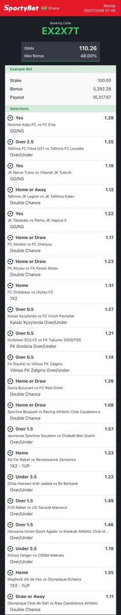bingoodds1's tweet photo. Sunday cookout is ready! π³π₯
π² Booking Code: EX2X7T
π Total Odds: 110.26
#SportyBet #BettingTips #FootballPredictions #BettingCommunity #SportyBetGhana #BettingTwitter #Acca #FixedOdds #Odds100 #SportsBetting https://t.co/Ervs1ZbMDY