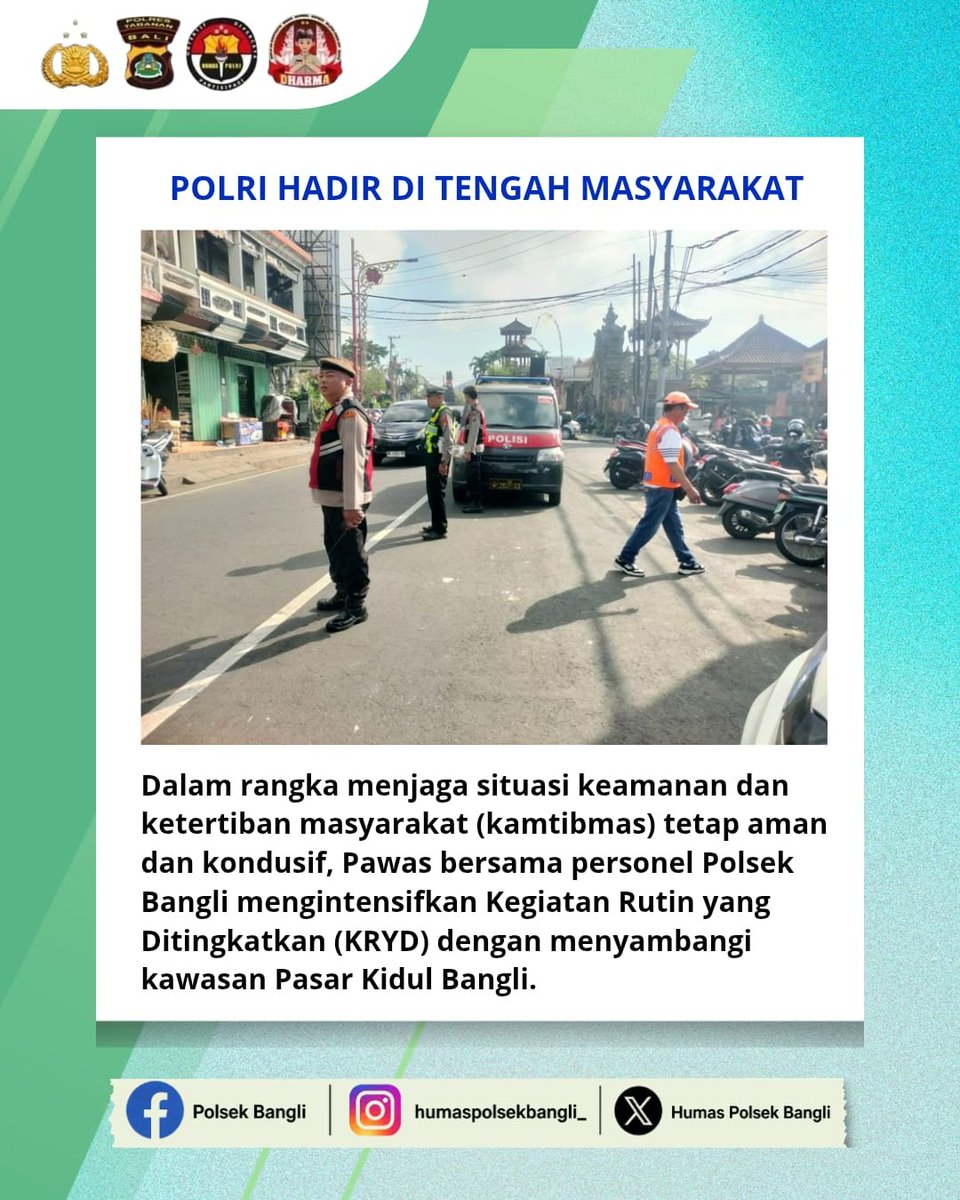 HumasPolsekBgl's tweet photo. Dalam rangka menjaga situasi keamanan dan ketertiban masyarakat (kamtibmas) tetap aman dan kondusif, Pawas bersama personel Polsek Bangli mengintensifkan Kegiatan Rutin yang Ditingkatkan (KRYD) dengan menyambangi kawasan Pasar Kidul Bangli, Minggu (5/7) pagi. https://t.co/JAe0Klg9g9