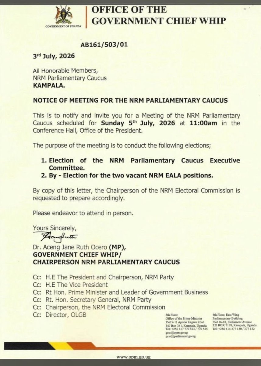 DickensOkello99's tweet photo. NRM Caucus convenes this morning at the Presidency to elect executive committee and EALA. https://t.co/eynlVU0HDT