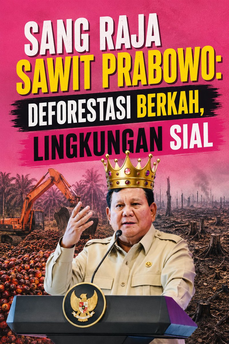 EnigmaPolitik's tweet photo. Sang Raja Sawit Prabowo: Deforestasi Berkah, Lingkungan Sial.

#PrabowoRajaSawit #DeforestasiPrabowo #GreenwashingPrabowo https://t.co/Dk3XmqfhJG
