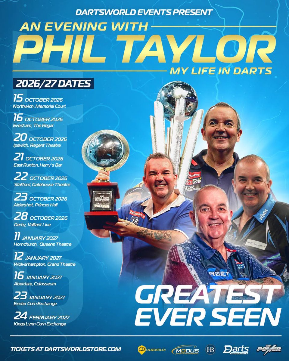 PhilTaylor's tweet photo. I’m really excited to be going on the road and talking about my career. Tickets are now available so come along and have a listen and hopefully a few laughs along the way. https://t.co/9A6vhzyNwb