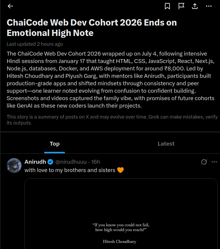 Dromi_Monster's tweet photo. chalo jate-jate news mai bhi aagye😍.

Thankyou @ChaiCodeHQ  for this amazing Cohort.

@Hiteshdotcom @piyushgarg_dev @nirudhuuu @BlazeisCoding https://t.co/NhnQPOhNnq