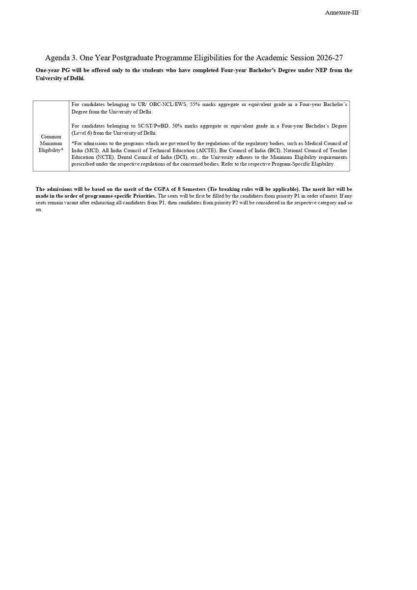 UTKARSHKEDIA4's tweet photo. DU's 24 Dec 2025 Academic Council document mentions "programme-specific priorities" but never explains what they are or how they affect admissions. The detailed framework came only after students had already chosen their 4th-year pathway. https://t.co/L6hAdmDAMW