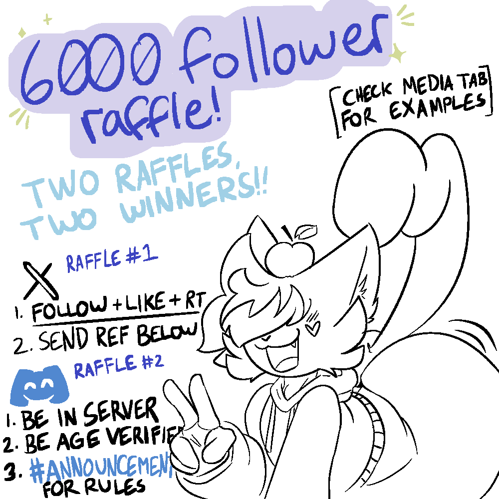 ScribblesCreme's tweet photo. **6000 FOLLOWER RAFFLE**
~ Two raffles, two winners! ~

One raffle will take place on this post, the other in my server! Check below for link!

!!! **18+ ONLY!** !!!

RULES:
1. Follow, like, retweet this post!
2. Send Ref Below!
3. Tell me your favorite drink. Defend your answer. https://t.co/6SEYuhgq1o