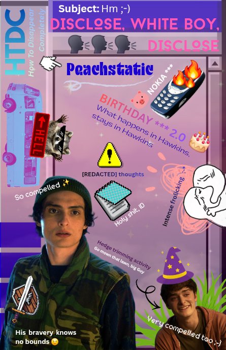 moonyearningmia's tweet photo. I haven't drawn in years, but Canva is my bestie. I did a little edit inspired in #howtodisappearcompletely by #peachstatic because I'm obssessed with it. Have you read #HTDC ? Highy recommended by me and my secret (#Byler) reading club, one of those fics you can't miss ❤️🔥 https://t.co/PV3ZwO4n5n