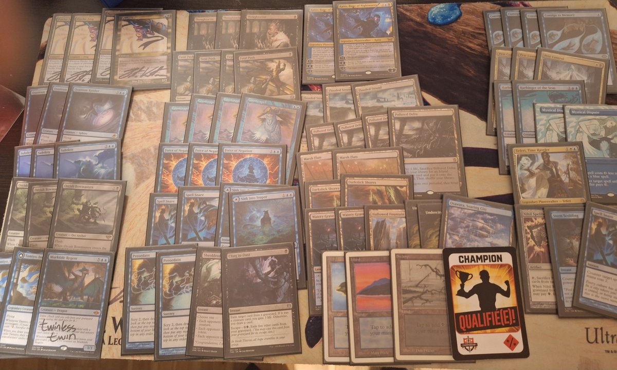 Charkes07's tweet photo. Lost in final at the Modern RCQ at F2F with Esper Frog.
Got my invite for the RC Ottawa!
R1 2-1 Esper Goryos
R2 1-2 Vizier Combo
R3 2-1 UW Affinity
R4 2-1 affnity
R5 2-0 jeskai control

Quarter final 2-0 jeskai control
Semi final  2-1 UR storm
Final lost 1-2 vs samwise https://t.co/X1B1YBdu00