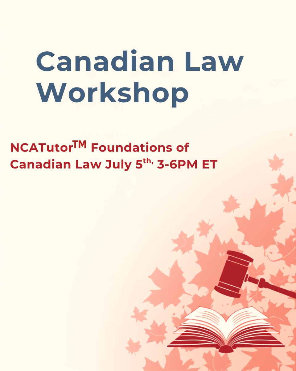 NcaTutor's tweet photo. 📚 Reminder: Foundations of Canadian Law Workshop – Today! 🕒 3:00–6:00 PM ET Foundations is one of the most challenging NCA exams. Join us today to strengthen your exam strategy, review key themes, and prepare with confidence. 📝 Study notes are also available on our website. https://t.co/IUatrmvmnA