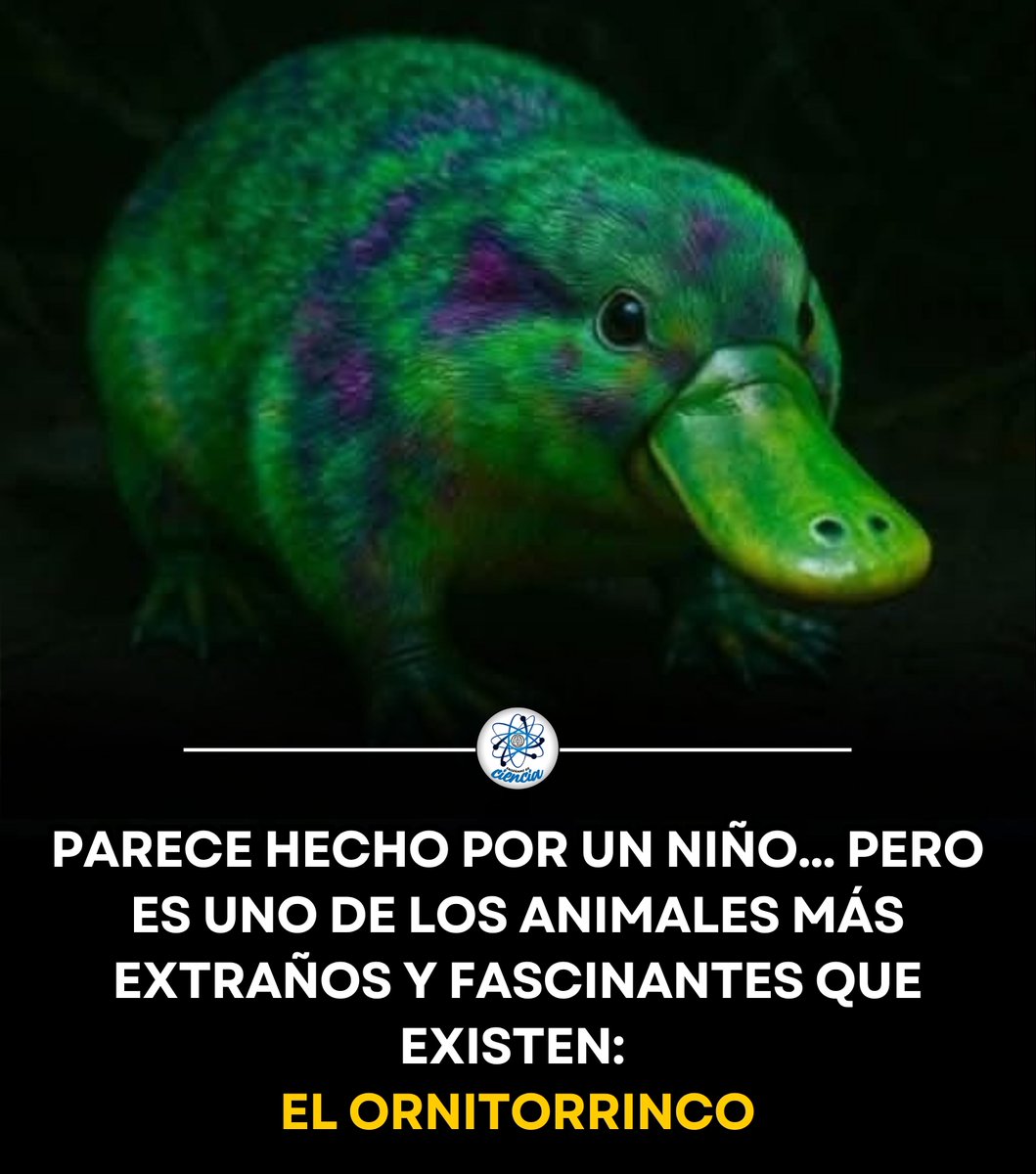 EnsedeCiencia's tweet photo. El ornitorrinco desafía prácticamente todas las reglas de la naturaleza. Tiene pico de pato, cola de castor, patas de nutria y pone huevos como un reptil, aunque es un mamífero. Además, los machos poseen espolones venenosos en las patas traseras, detecta campos eléctricos para encontrar a sus presas bajo el agua y, bajo luz ultravioleta, su pelaje emite una llamativa fluorescencia azul verdosa.

Durante mucho tiempo, cuando los primeros ejemplares llegaron a Europa, varios científicos creyeron que era una broma o un animal ensamblado con partes de distintas especies. Hoy sabemos que es una auténtica obra maestra de la evolución y uno de los mamíferos más singulares del planeta.

La naturaleza, definitivamente, se lució con el ornitorrinco.