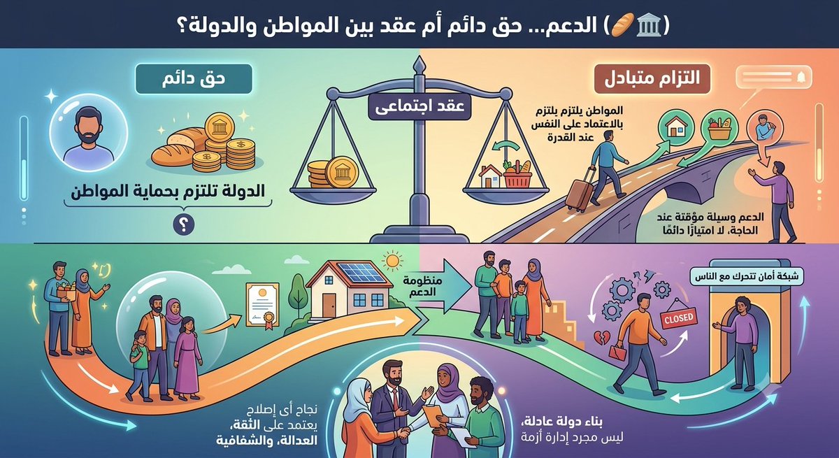 ghost_new77162's tweet photo. (🥖6)🏛️ الدعم... حق دائم أم عقد بين المواطن والدولة؟

كلما دار نقاش حول الدعم، يتكرر سؤال واحد:

"هل الدعم حق للمواطن؟"
والإجابة ليست بسيطة كما تبدو.

فإذا قلنا إنه حق دائم...
فهل يظل المواطن يحصل عليه حتى لو تغيرت ظروفه وأصبح قادرًا على تحمل نفقاته؟ https://t.co/ILPWecIcaV