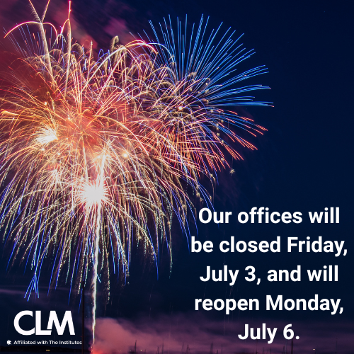 TheCLMalliance's tweet photo. Hoping you have a safe and fun-filled holiday weekend! Our team will be back in business on Monday, July 6. #IndependenceDay2026 #CLMCommunity https://t.co/P3alkRDam4