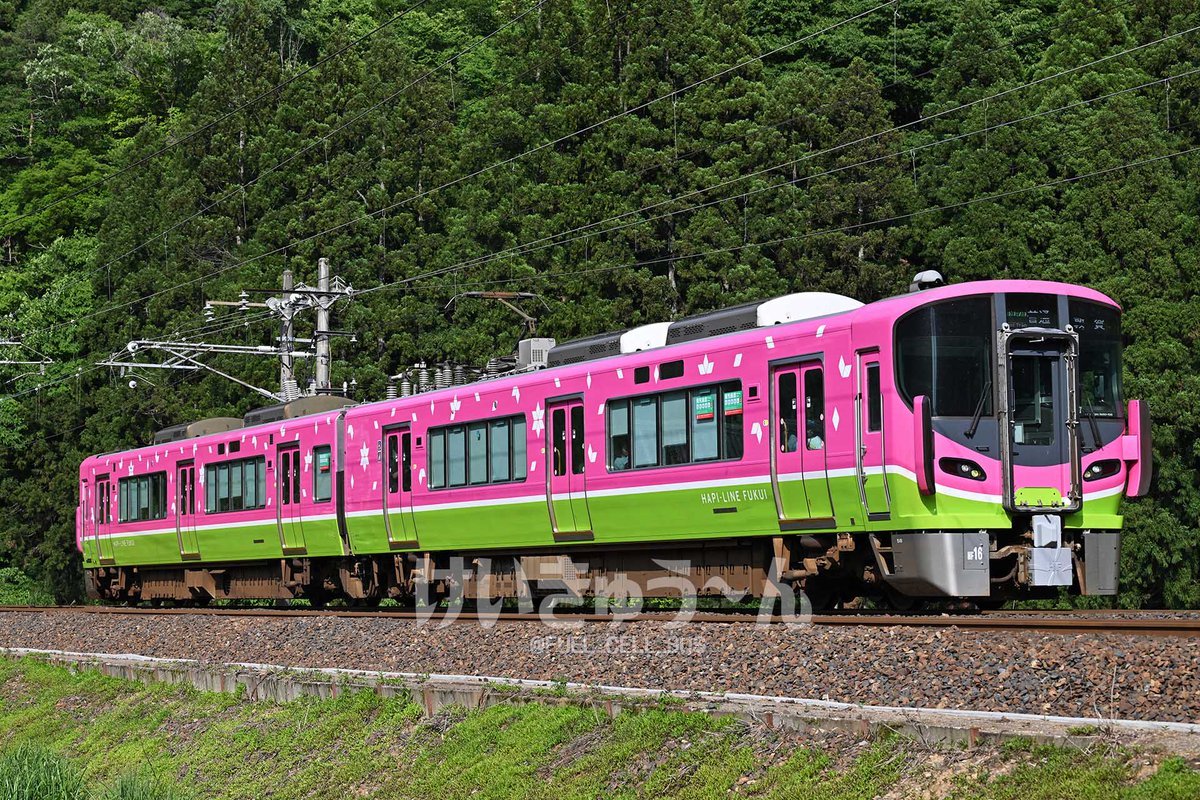 先日、ハピラインふくいの521系フルラッピング編成を撮影(1枚目)。派手