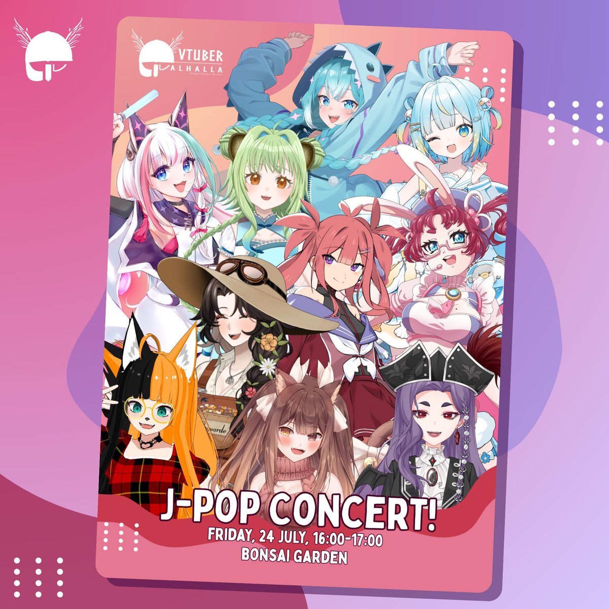 VtuberValhalla's tweet photo. [Concert Announcement]

We're hyped to reveal the first of two concerts that VTuber Valhalla will be hosting this year! Get your penlights ready and join us on the Friday evening for this high energy J-Pop themed setlist! 

📍 Bonsai Garden, NärCon
📆 Friday, 24 July, 16:00-17:00 https://t.co/aJPzctCOY9
