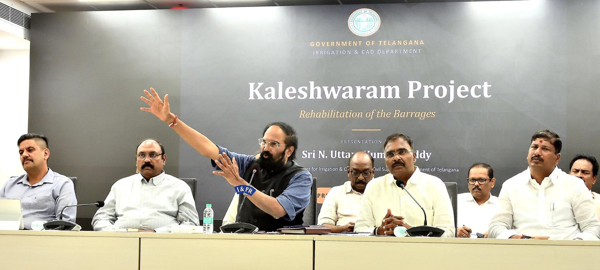 UttamINC's tweet photo. Irrigation and Civil Supplies Minister N. Uttam Kumar Reddy addressed a media conference in State Secretariat on Sunday. He made it clear that scientific rehabilitation of the Kaleshwaram Lift Irrigation Scheme barrages is a must to resume operations. He accused the previous BRS government of compromising engineering safety for political gains. "Foundations of all three KLIS barrages are shaky and under structural suspicion", he declared.   

P. Anil Kumar / Photo Journalist