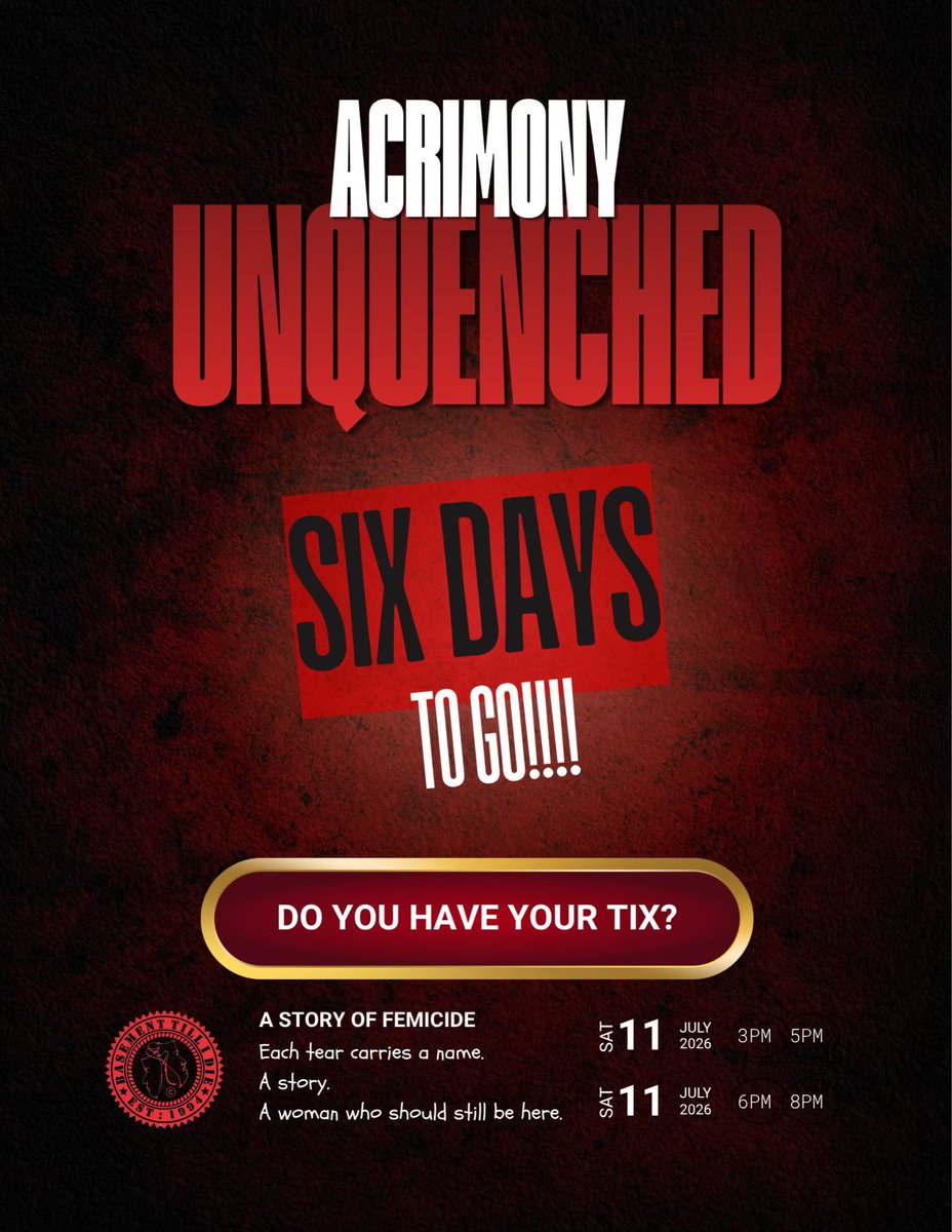 BasementTilliDy's tweet photo. 🎭 6 days to go! The countdown is officially on.
Have you grabbed your ticket to Acrimony Unquenched yet? Don’t wait until it’s too late. Join us for a gripping theatrical experience.

#AcrimonyUnquenched #BasementTillIDie #BTIDEvents https://t.co/LbIkkLgpIi