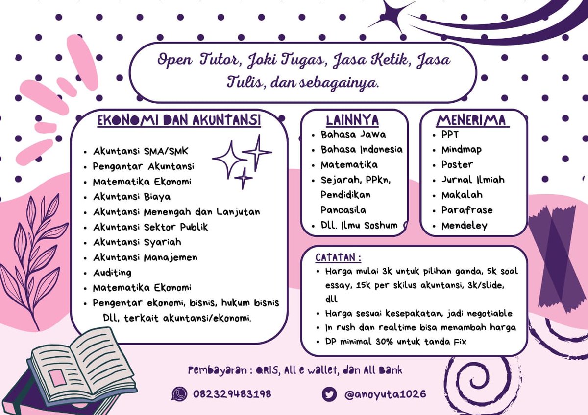 ssanlike's tweet photo. Joki skripsi, metopen, ambil/olah data, interpretasi, atau revisi dll, OPENNN 😍😍
PPT Sidang, sitasi mendeley, cari jurnal nasional/internasional, joki judul smpe acc, bisa bgtt deh fee negotiable.    

Aku jg open konsul via zoom ya
WA: https://t.co/D6NWC4I1w9 
#zonauang https://t.co/kLorYyHNQK