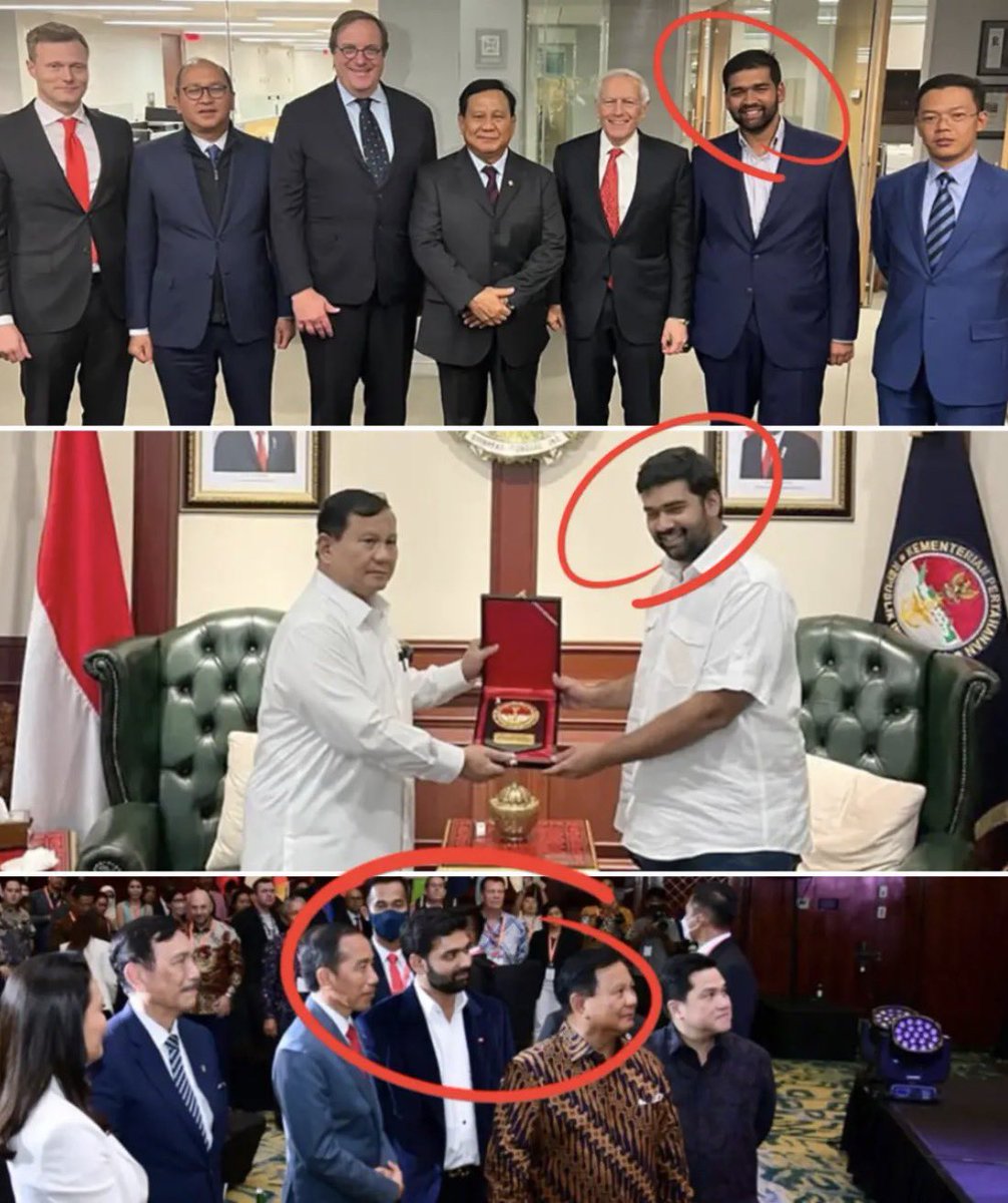 karirfess's tweet photo. Miris banget liat foto ini…

Foto yang seharusnya jadi kebanggaan, malah jadi bahan tertawaan sekaligus sedih mendalam.

Seorang pria asing, Gaurav Srivastava, berpakaian biasa, tersenyum lebar sambil “memberi penghargaan” ke Presiden Prabowo Subianto. Senyumnya lebar, tangannya mantap. Sementara Prabowo terima dengan serius.

Tapi kenyataannya?
Pria itu penipu kelas internasional yang pura-pura jadi agen CIA.

Dia sukses menyusup ke lingkaran elite pertahanan Indonesia, mendekati Presiden dan adiknya Hashim, lalu mengalirkan puluhan juta dollar ke perusahaannya.

Investigasi Tempo + jurnalis India ungkap semuanya.