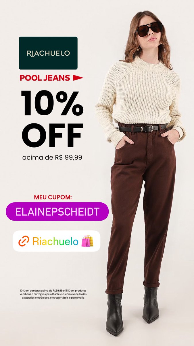 cupomdalaine's tweet photo. 👖🚩 POOL JEANS: VESTE E VAI 🚩👖
🛍️ Promoção Riachuelo!
🏷️Meu cupom exclusivo Site TODO! ELAINESCHEIDT
🔗 https://t.co/RRQtNHiDXX
Link na bio ou direto no app/site da Riachuelo 💙
#Riachuelo #PoolJeans #Desconto https://t.co/PQ9rFqqkdp